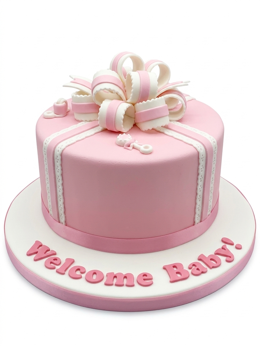Pink Bow Baby Shower Cake for Girls