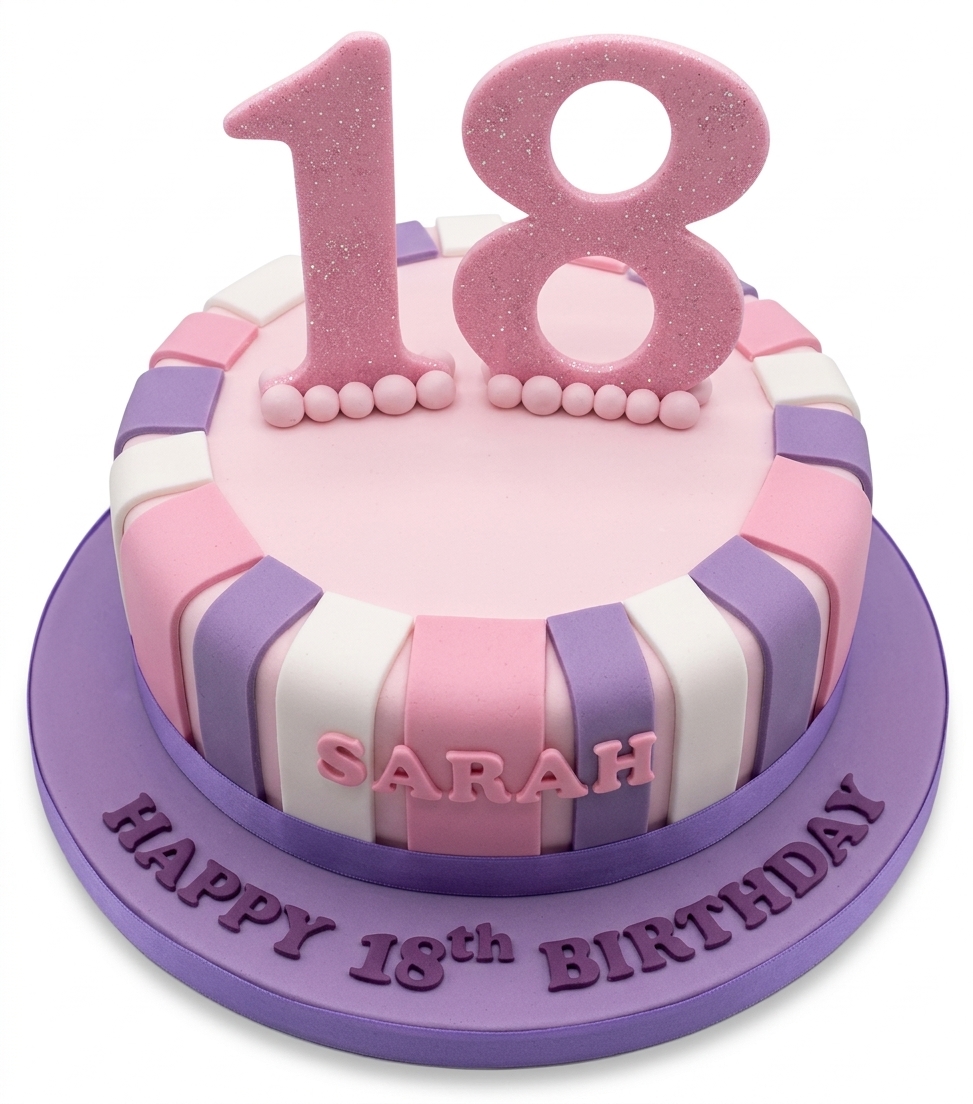 Pink & Purple Striped Birthday Cake For Her with Custom Age