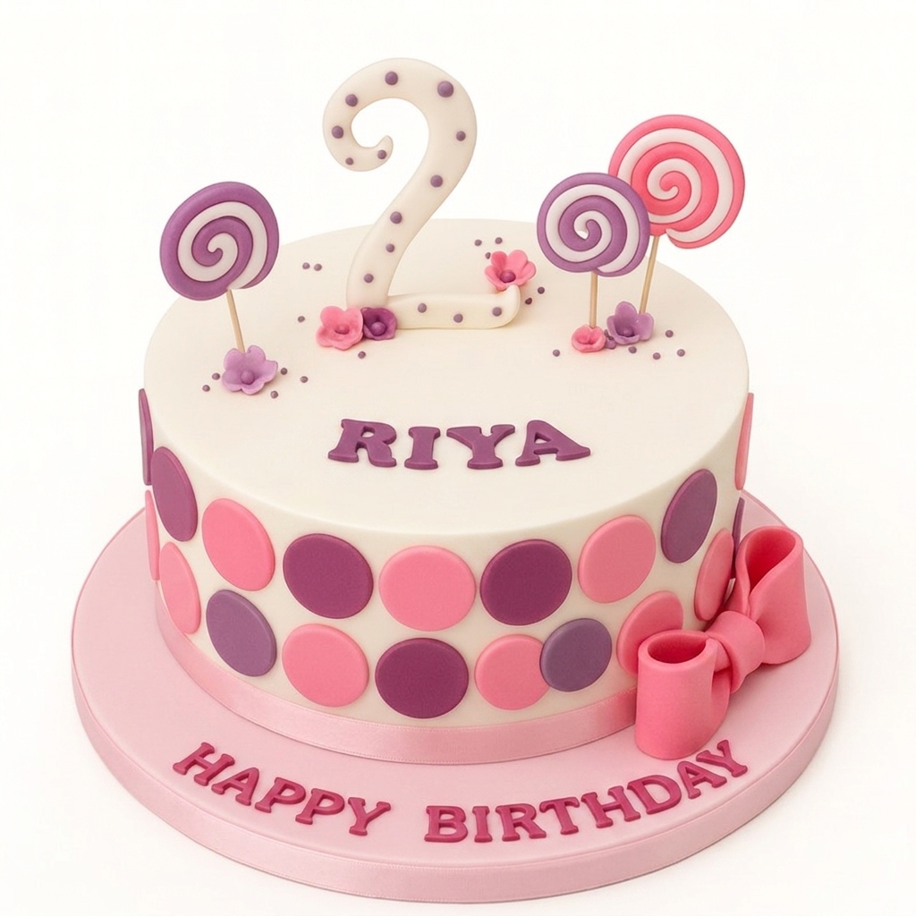 Girls Polka Dot & Lollipop Birthday Cake