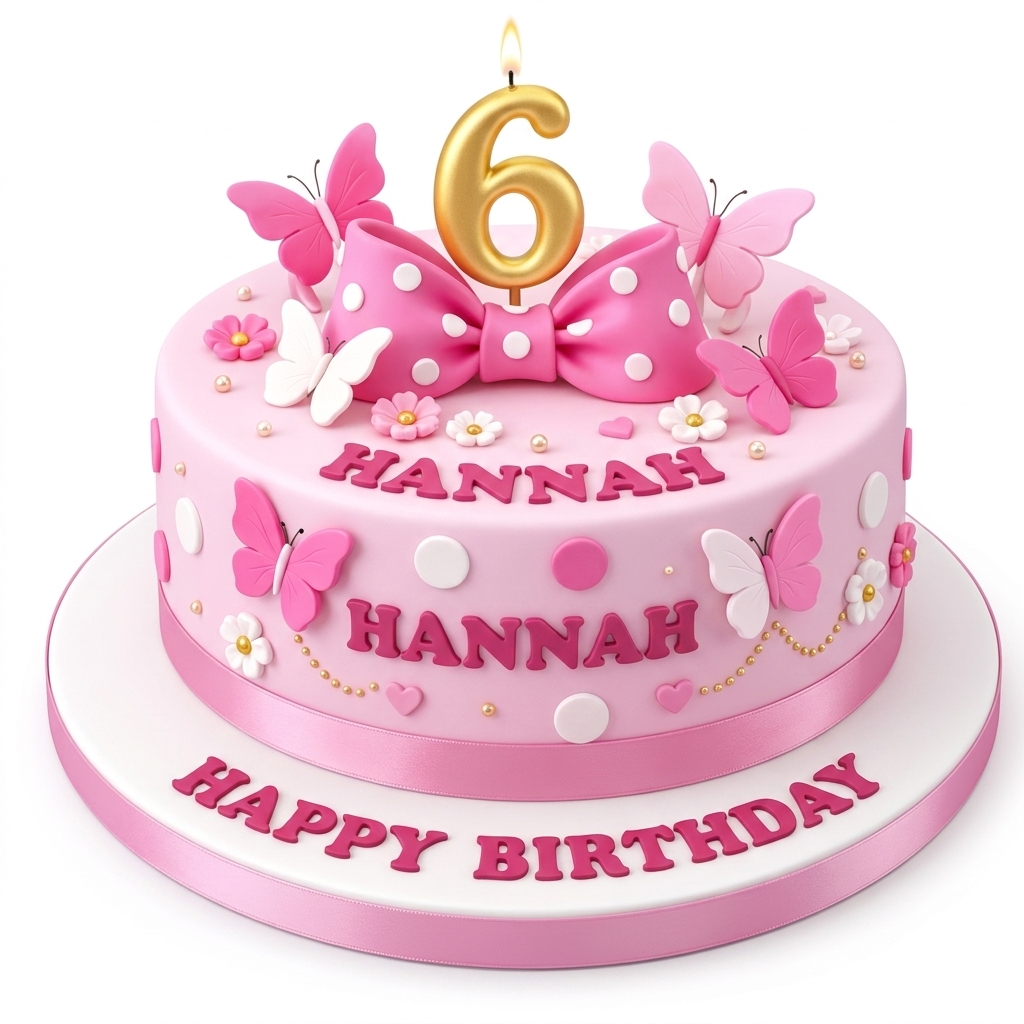 Pink Butterfly Birthday Cake for Girls with Custom Age