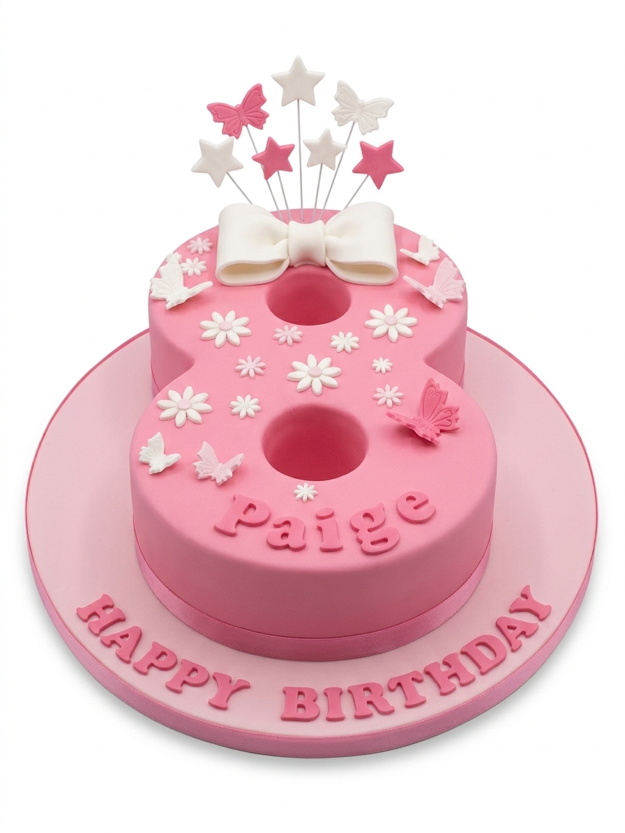 Girls Number Birthday Cake with Butterflies & Bow