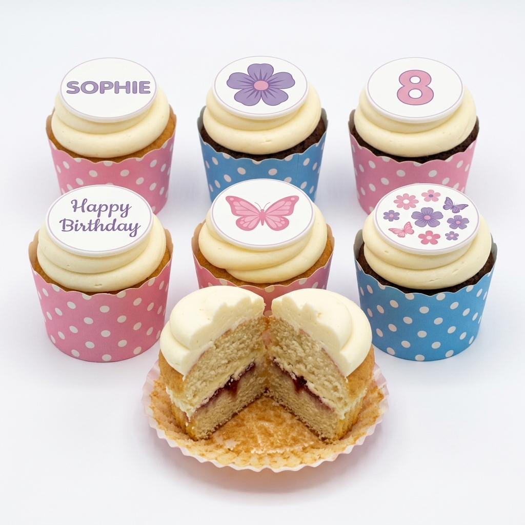 Floral Butterfly Birthday Cupcakes with Custom Toppers