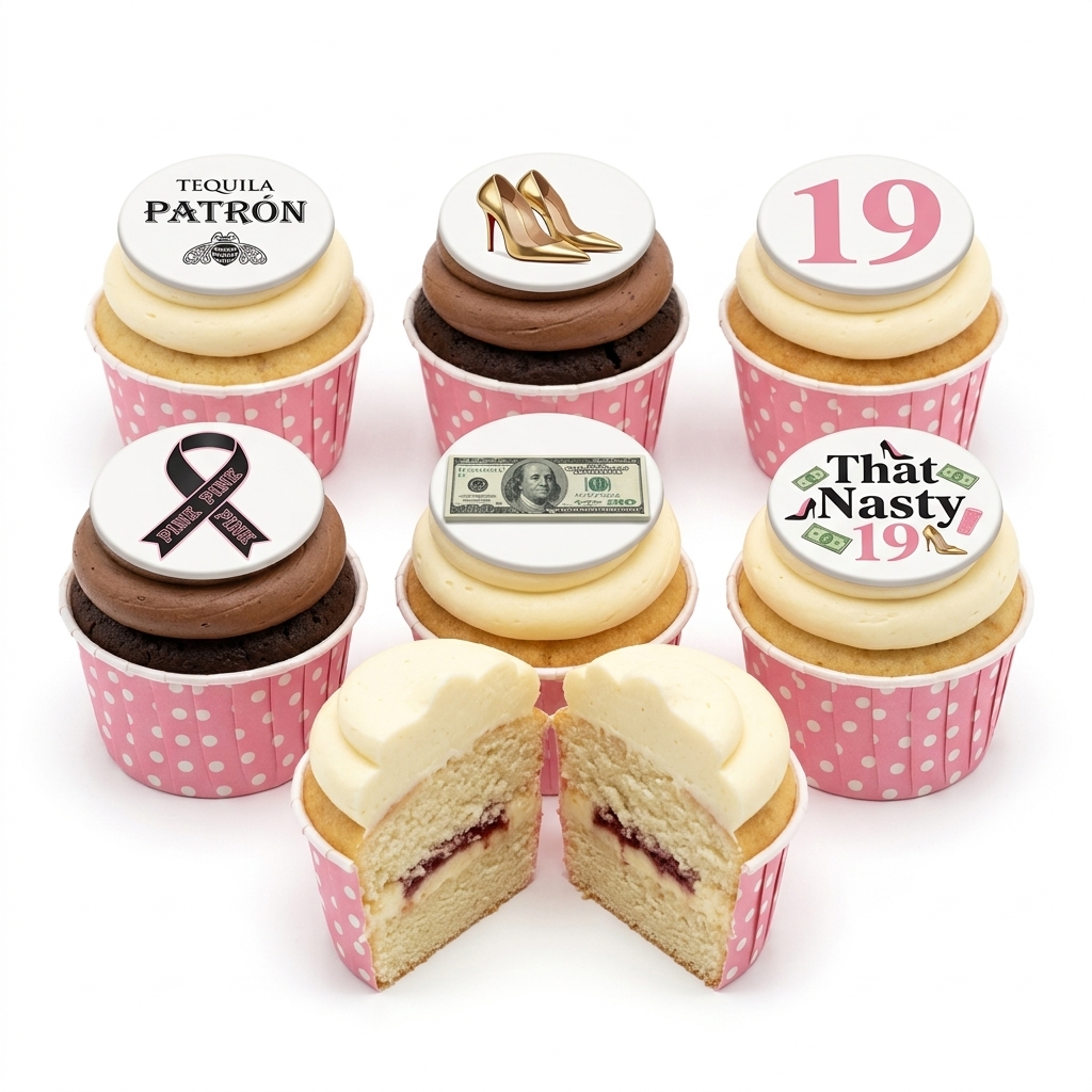 Ladies Birthday Party Cupcakes with Custom Age Toppers
