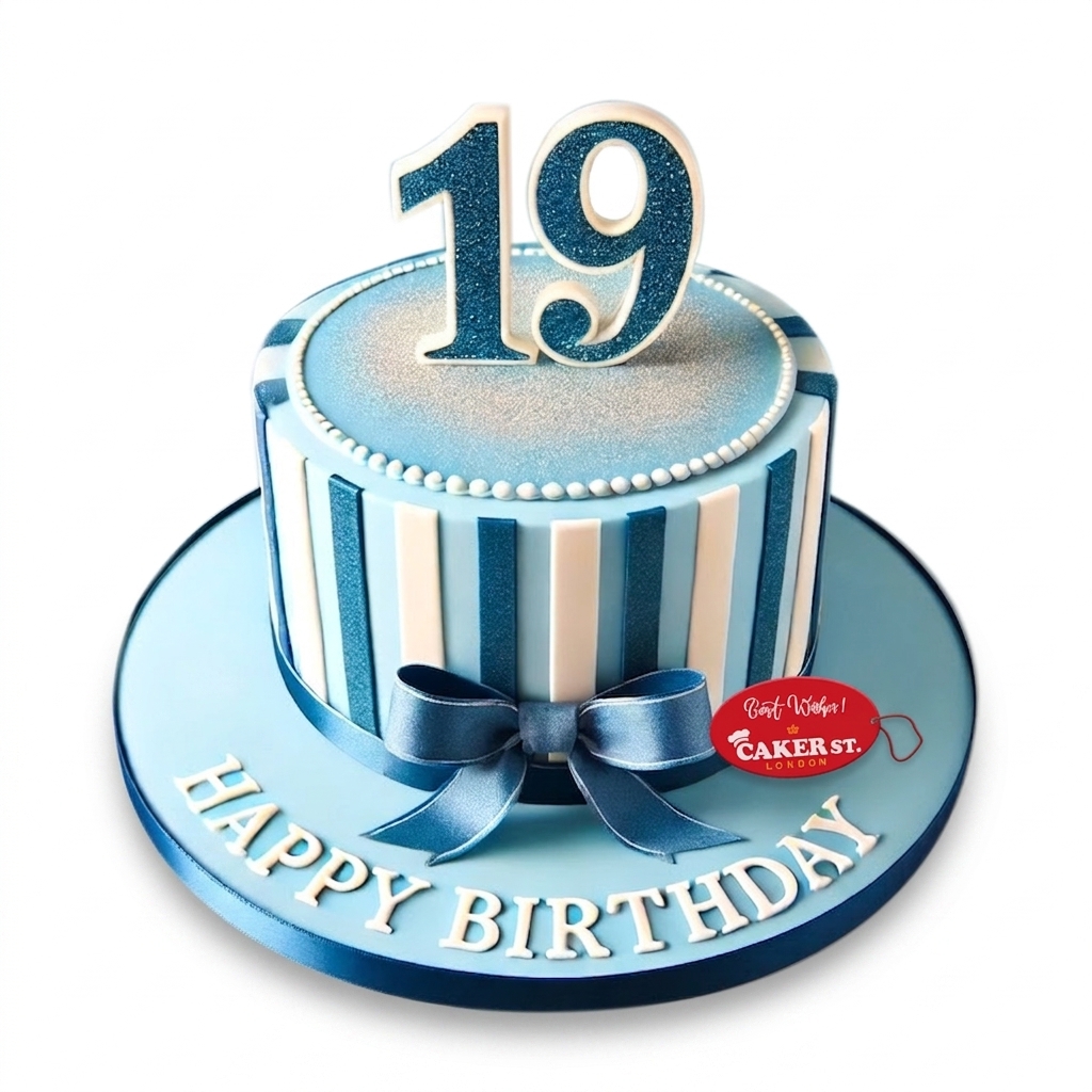 Blue Striped Custom Age Birthday Cake
