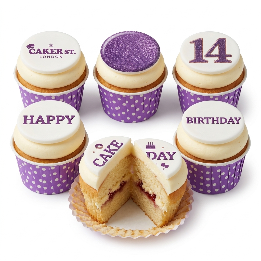 Purple Polka Dot Birthday Cupcakes with Custom Age Topper
