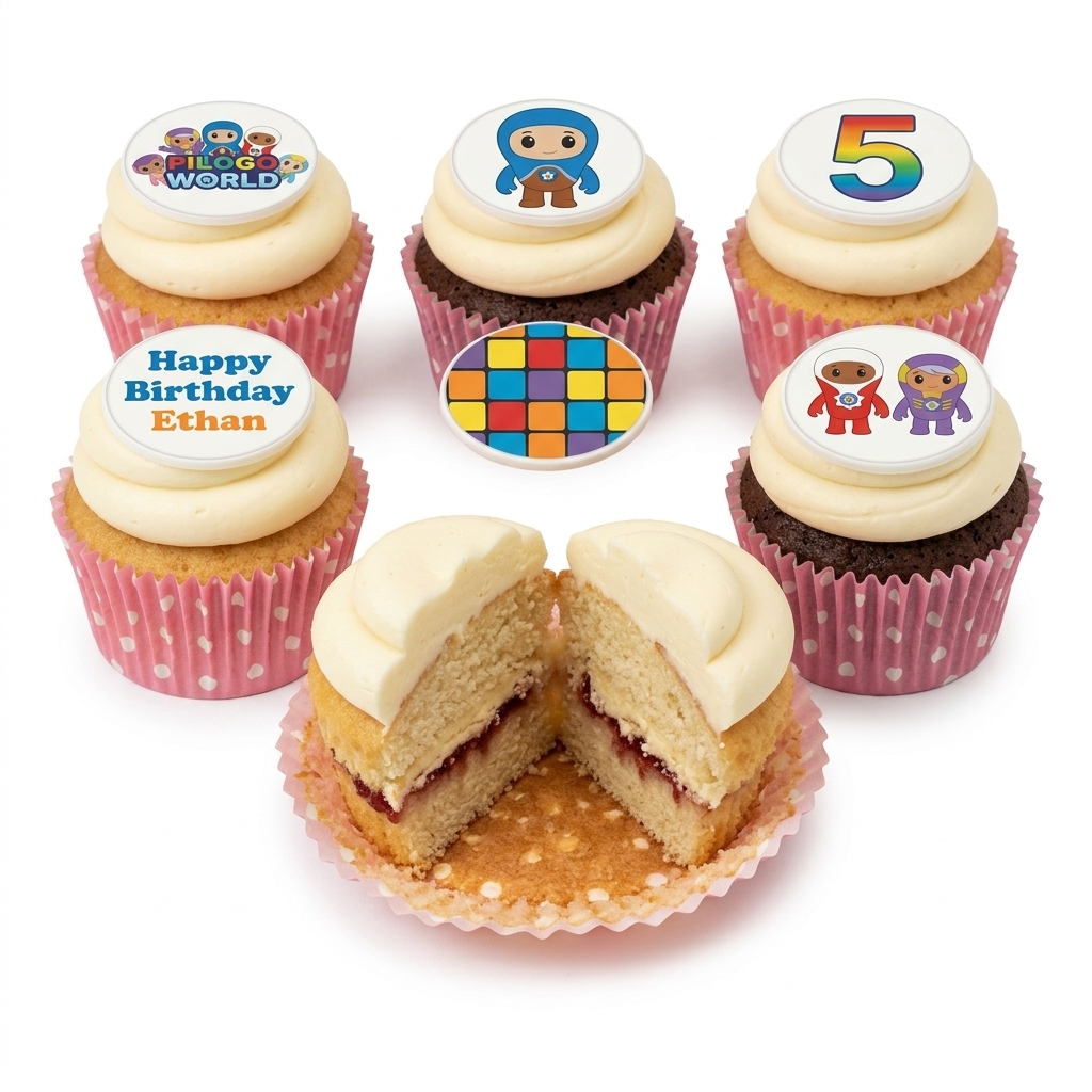 Kids Birthday Cupcakes with Pilolo World Theme & Custom Age