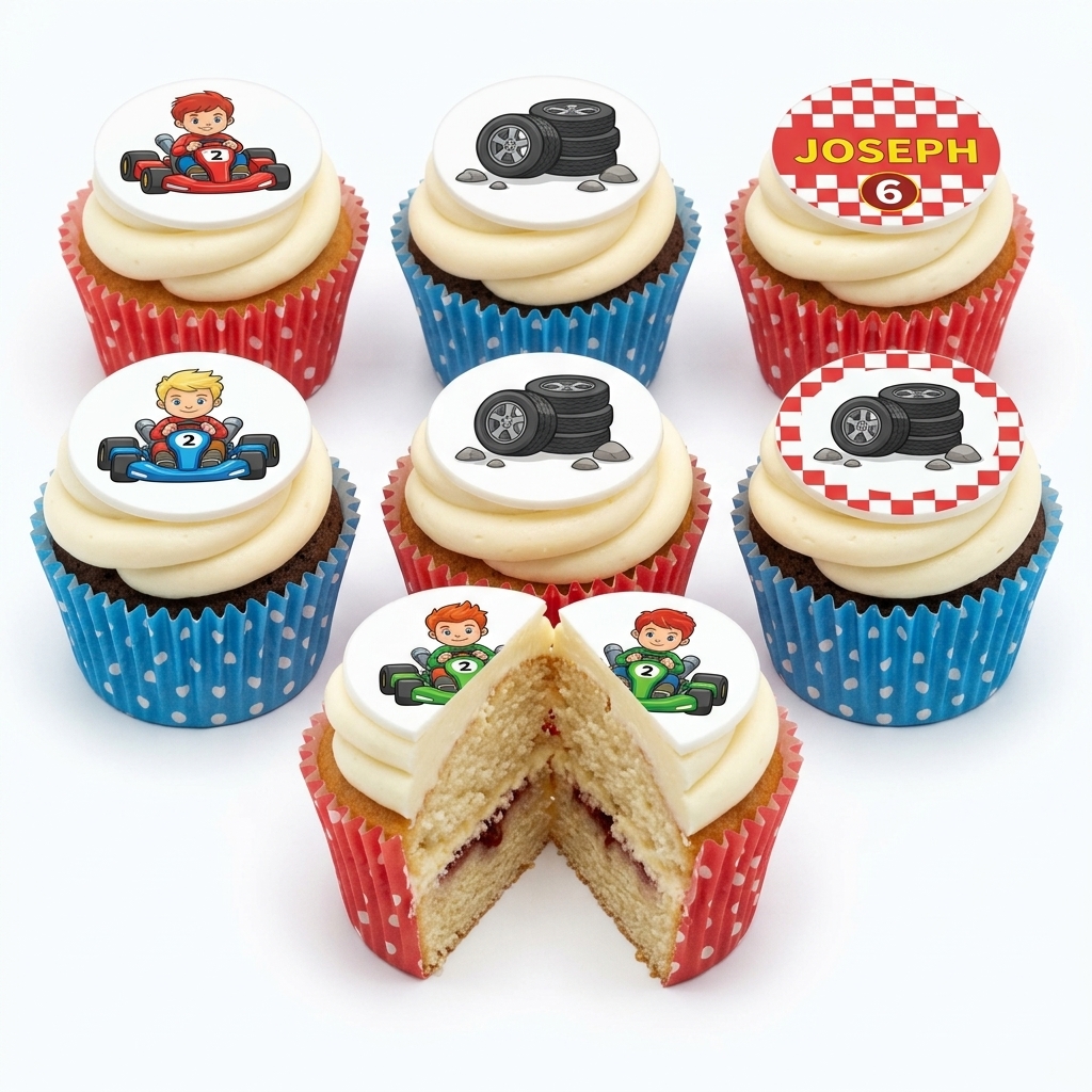 Go-Kart Racing Birthday Cupcakes with Custom Age