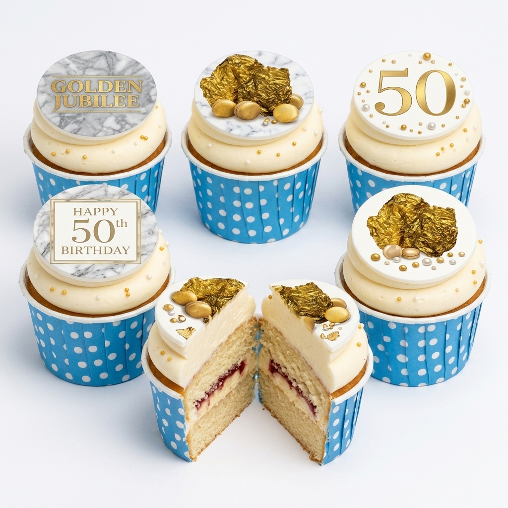 Gold Marble Birthday Cupcakes with Custom Age Topper