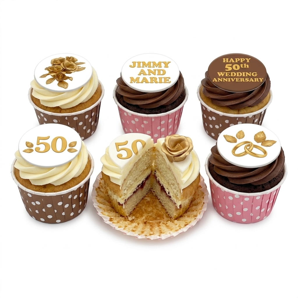 50th Wedding Anniversary Cupcakes with Gold Details