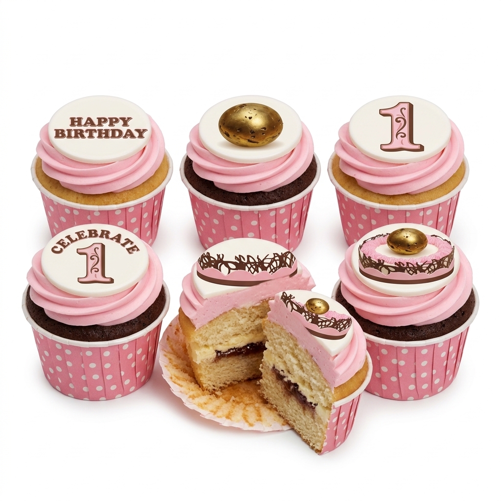 Pink & Gold 1st Birthday Cupcakes