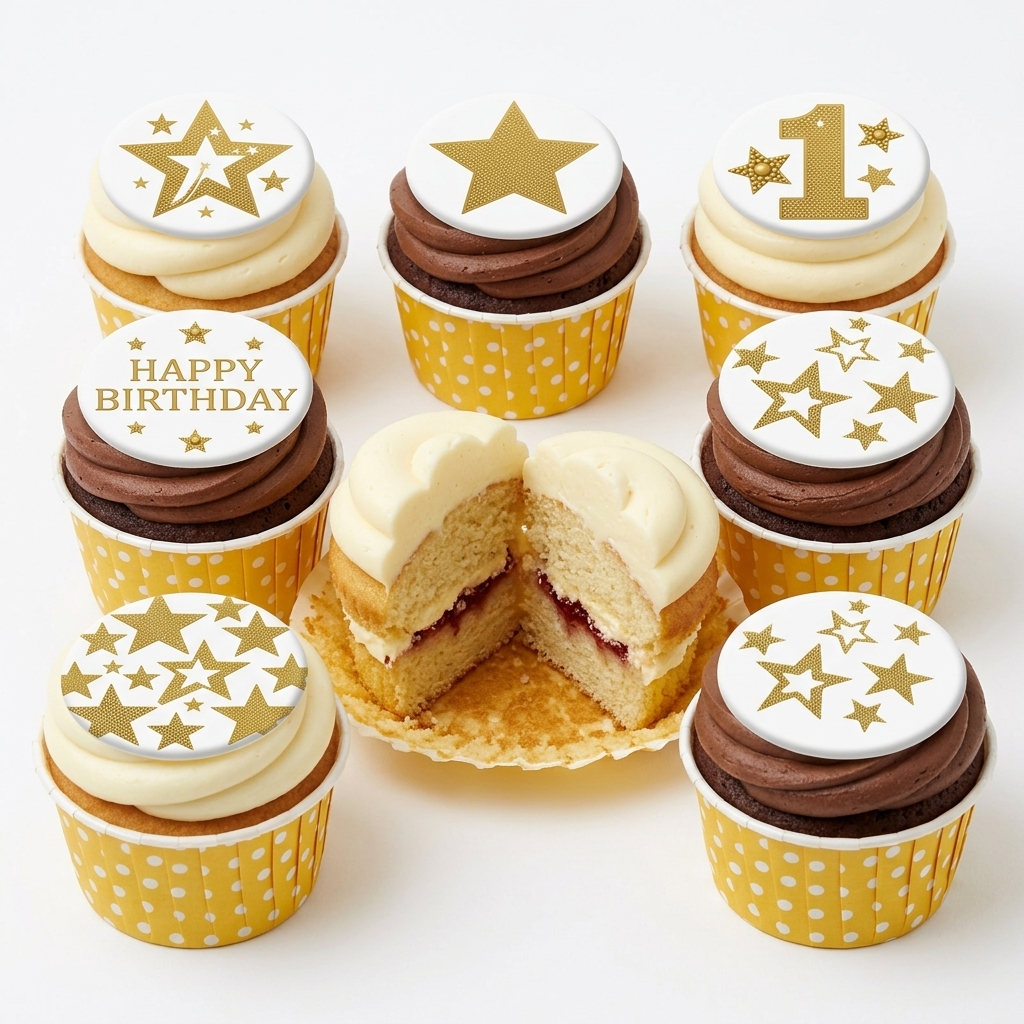 Star Birthday Cupcakes with Custom Age Topper