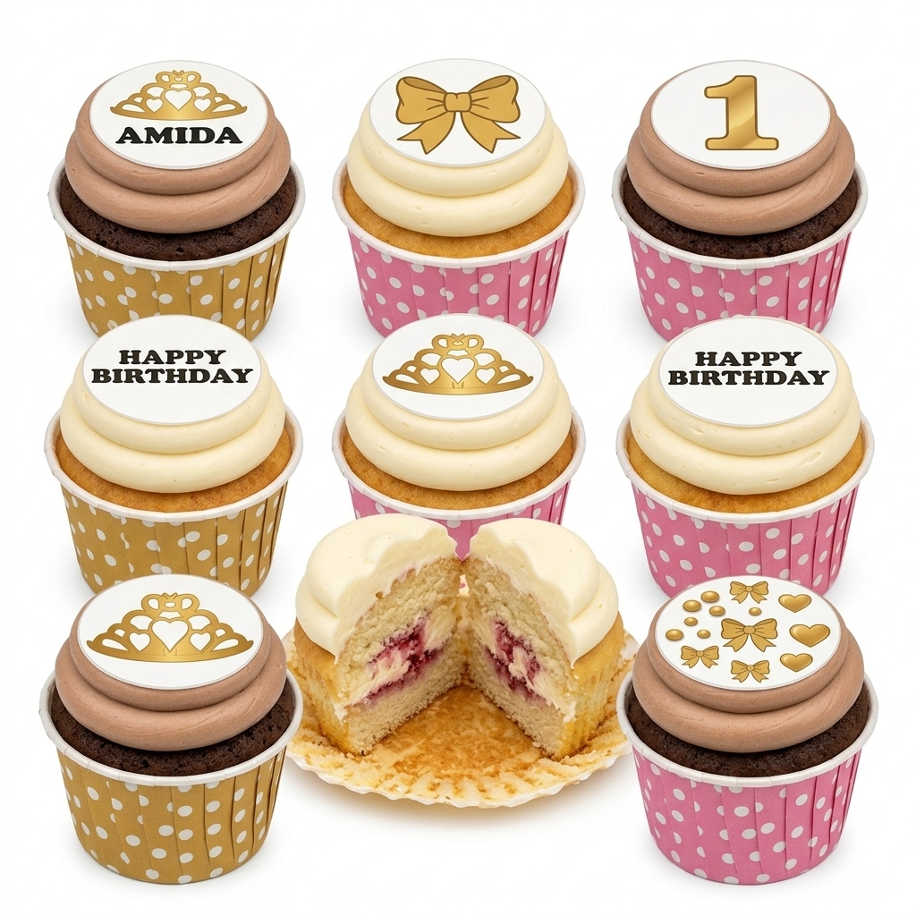 Princess Birthday Cupcakes with Tiara & Bows