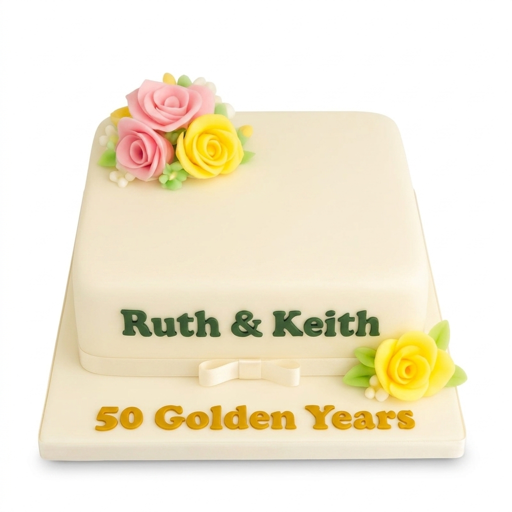 50th Golden Anniversary Cake with Elegant Floral Decoration