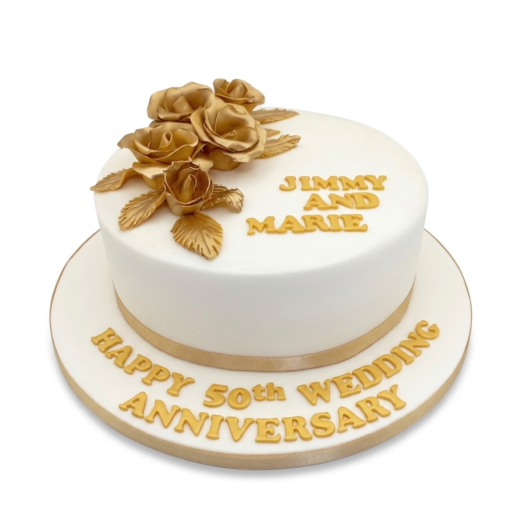 Gold Rose 50th Wedding Anniversary Cake