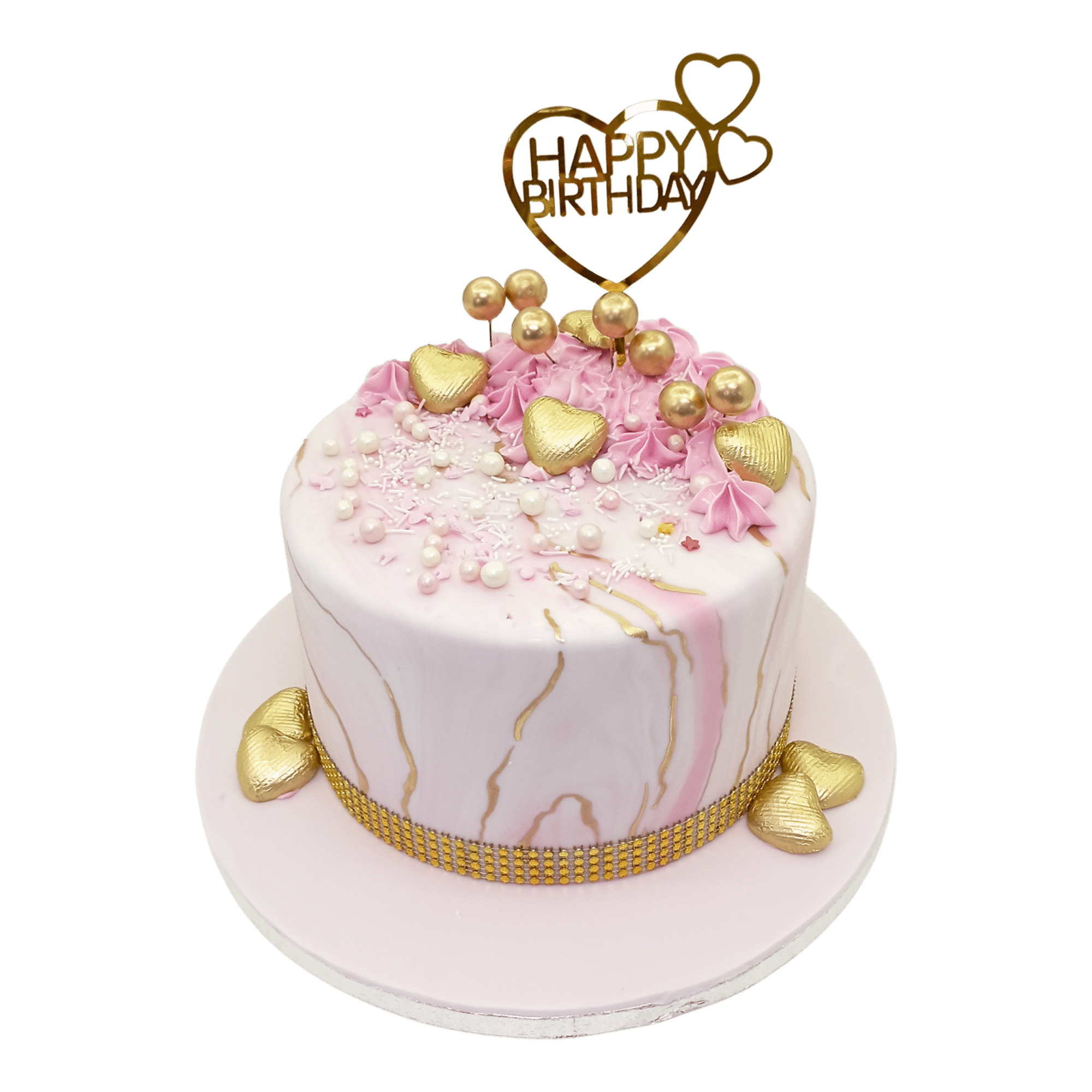Golden Hearts  Birthday Cake For Girls