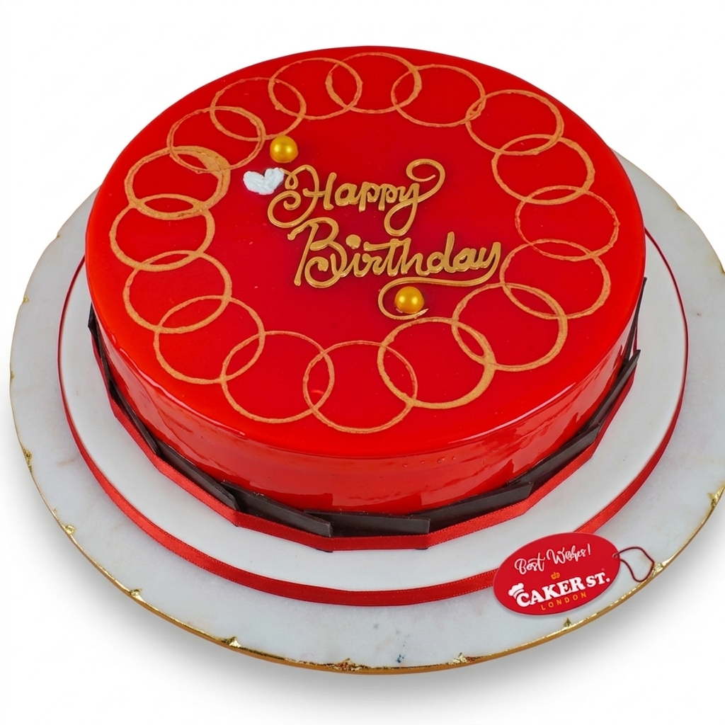 Elegant Red & Gold Birthday Cake