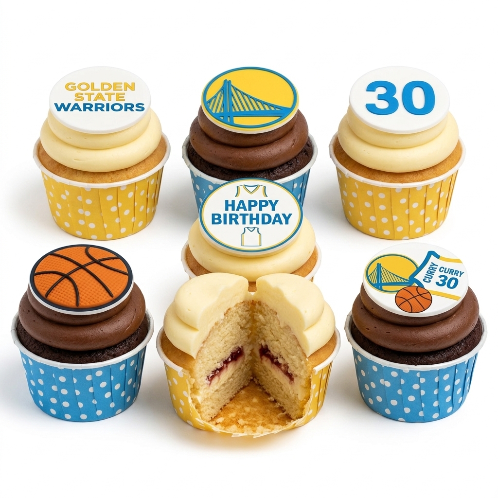 Golden State Warriors Birthday Cupcakes with Custom Age Topper