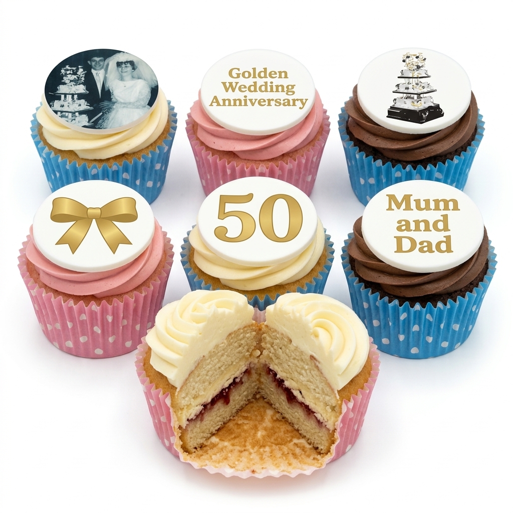 Golden Wedding Anniversary Cupcakes