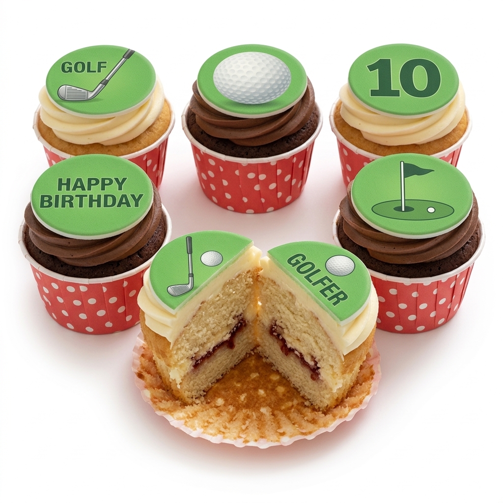 Golf Theme Birthday Cupcakes with Custom Age Topper