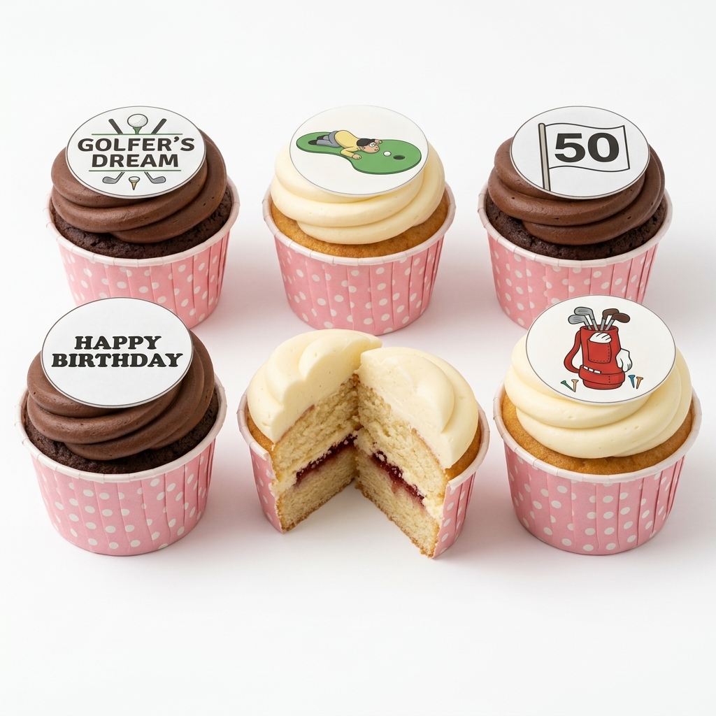 Golf Birthday Cupcakes with Custom Toppers