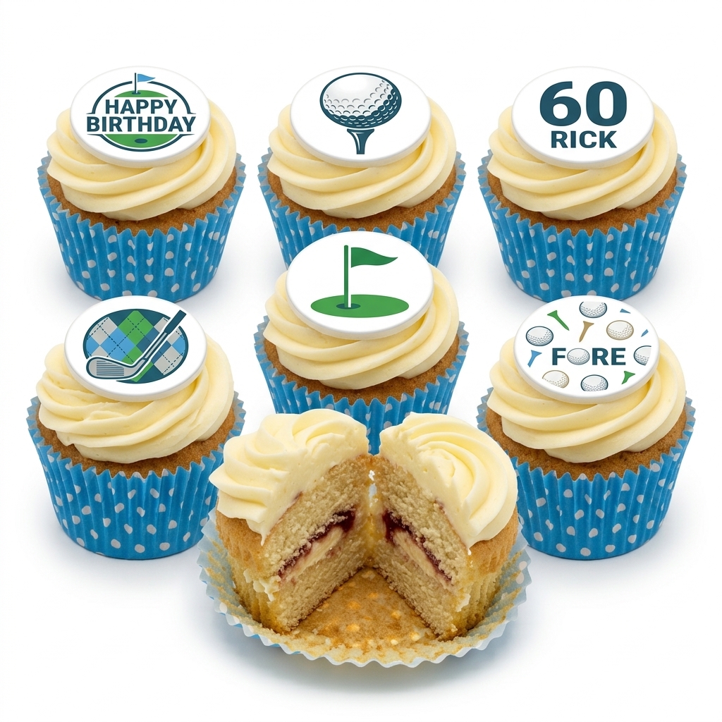 Golf Theme Birthday Cupcakes with Custom Age Toppers
