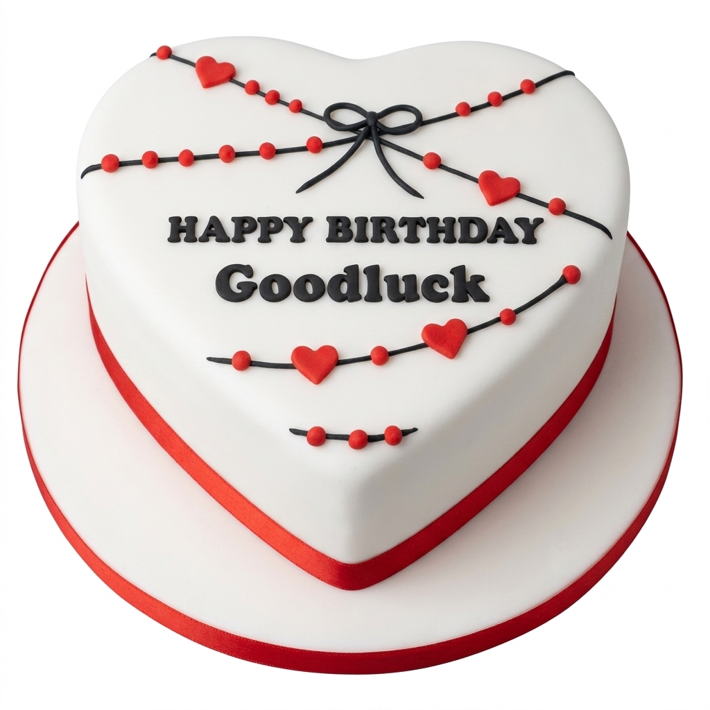 Heart Birthday Cake with Red Hearts & Custom Message