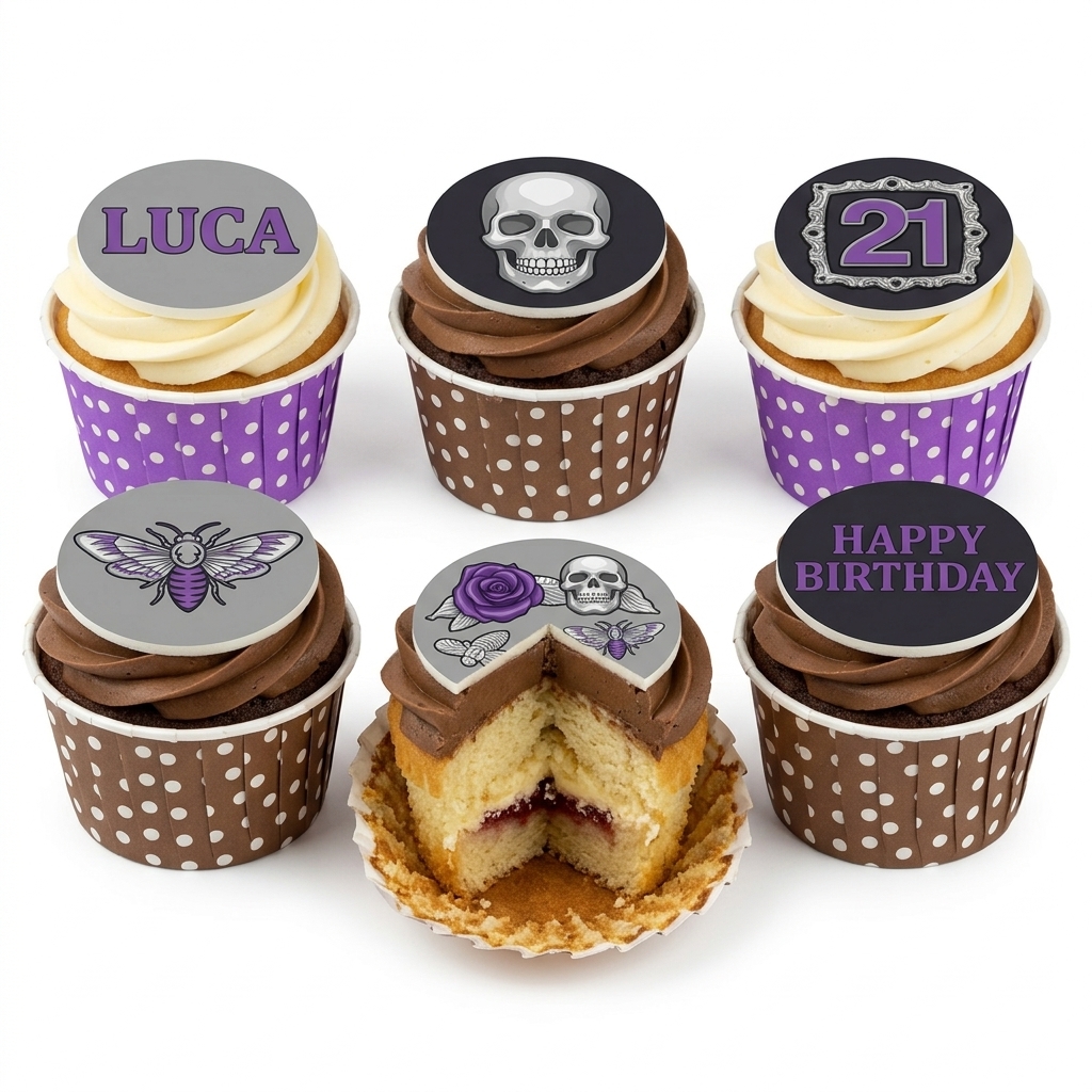 Gothic Skull & Rose Birthday Cupcakes