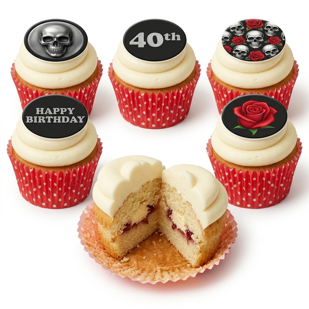 Skulls and Roses Birthday Cupcakes