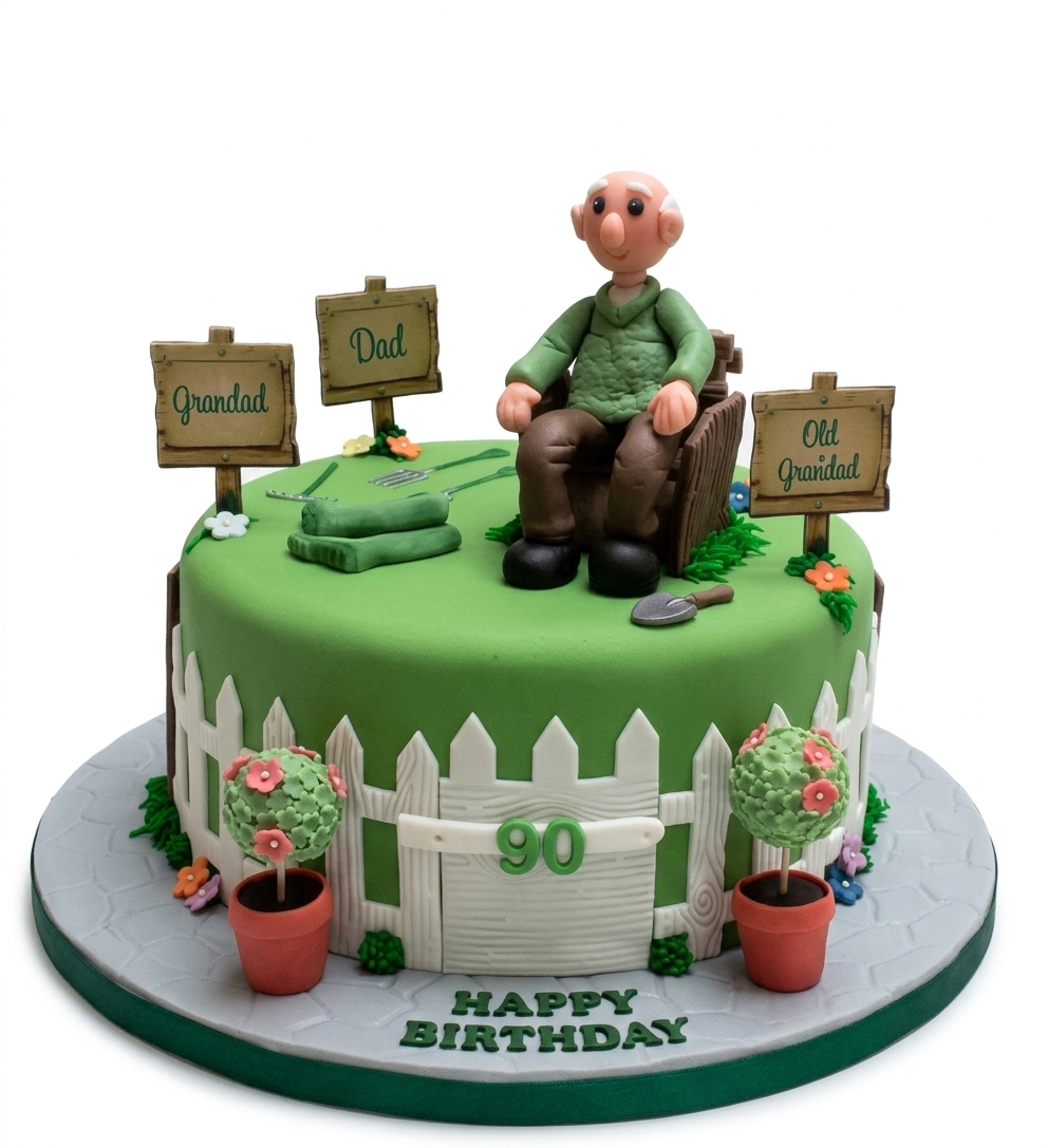 Grandad's Gardening Theme Birthday Cake with Custom Age