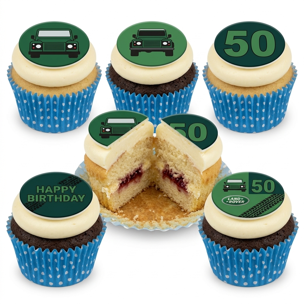 Land Rover Birthday Cupcakes for Him with Custom Age Toppers