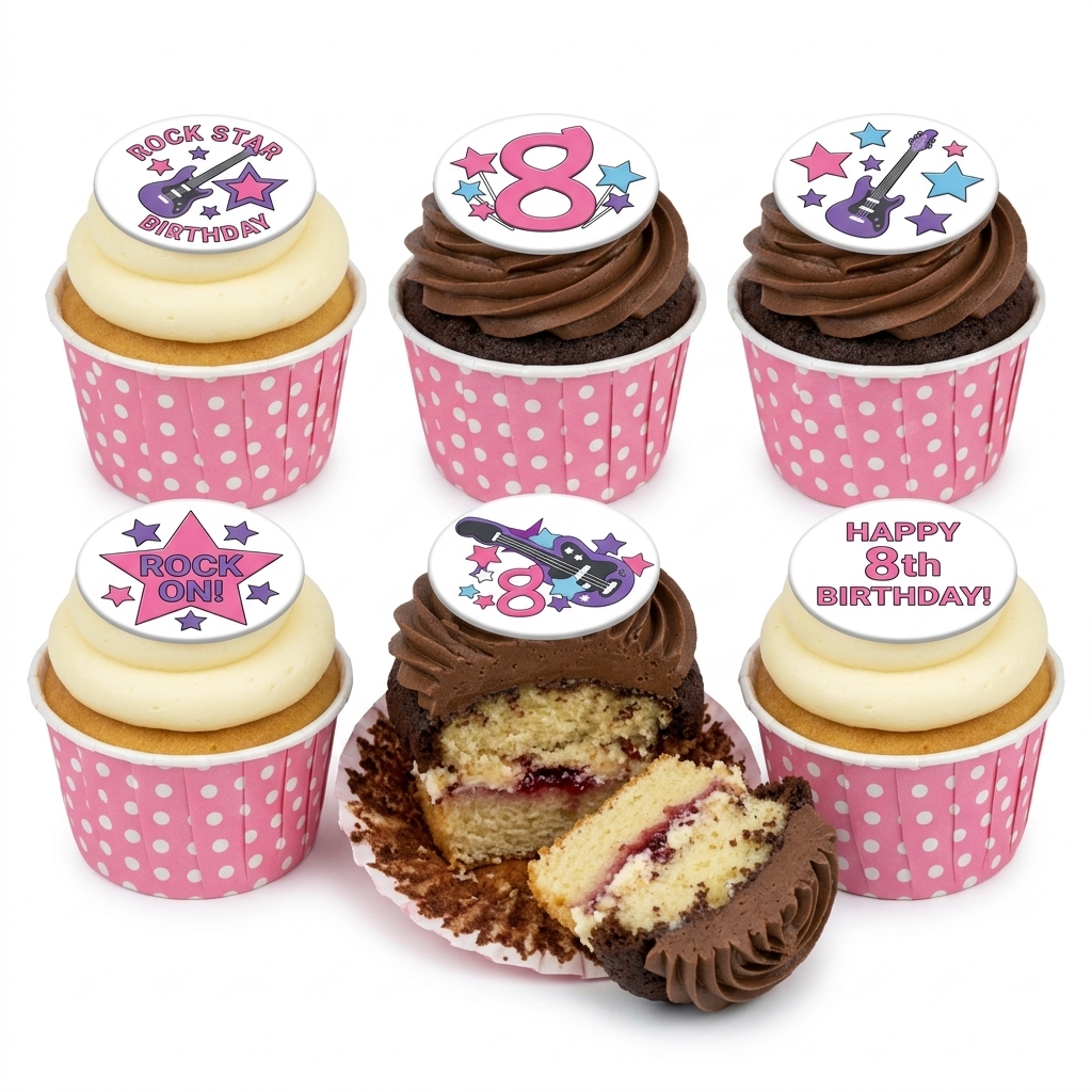 Rock Star Birthday Cupcakes with Custom Age Toppers
