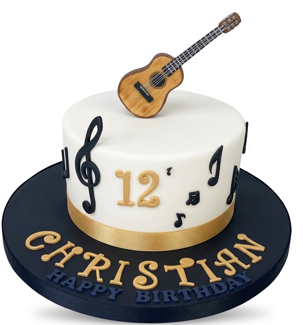Guitar Theme Birthday Cake with Custom Age