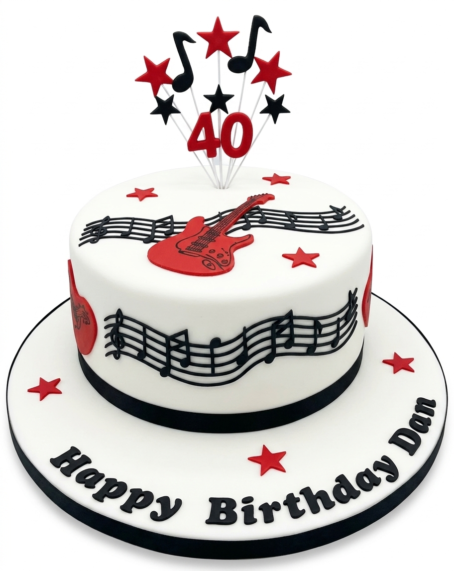 Music Theme Birthday Cake with Guitar & Custom Age