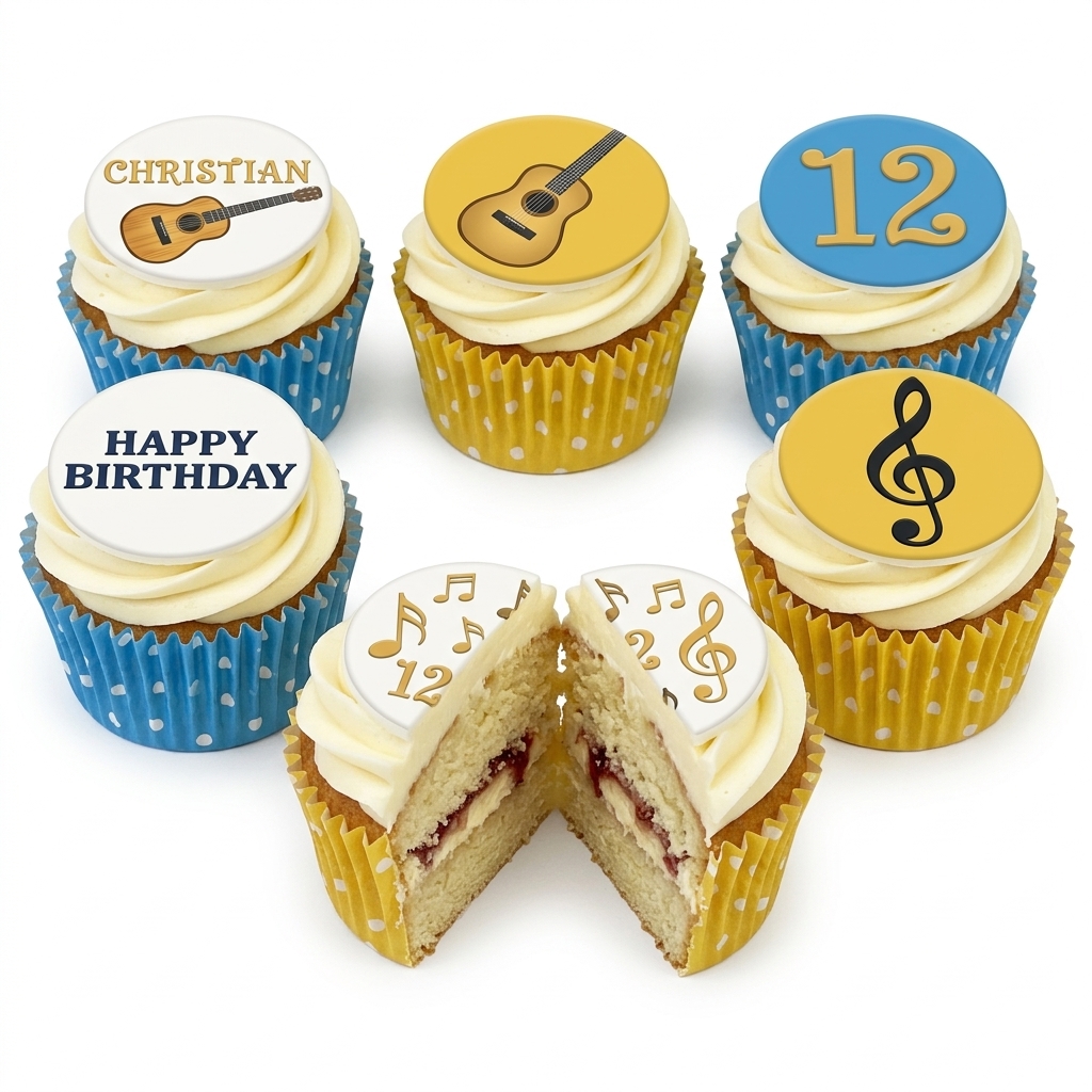 Music Theme Birthday Cupcakes with Custom Age Topper