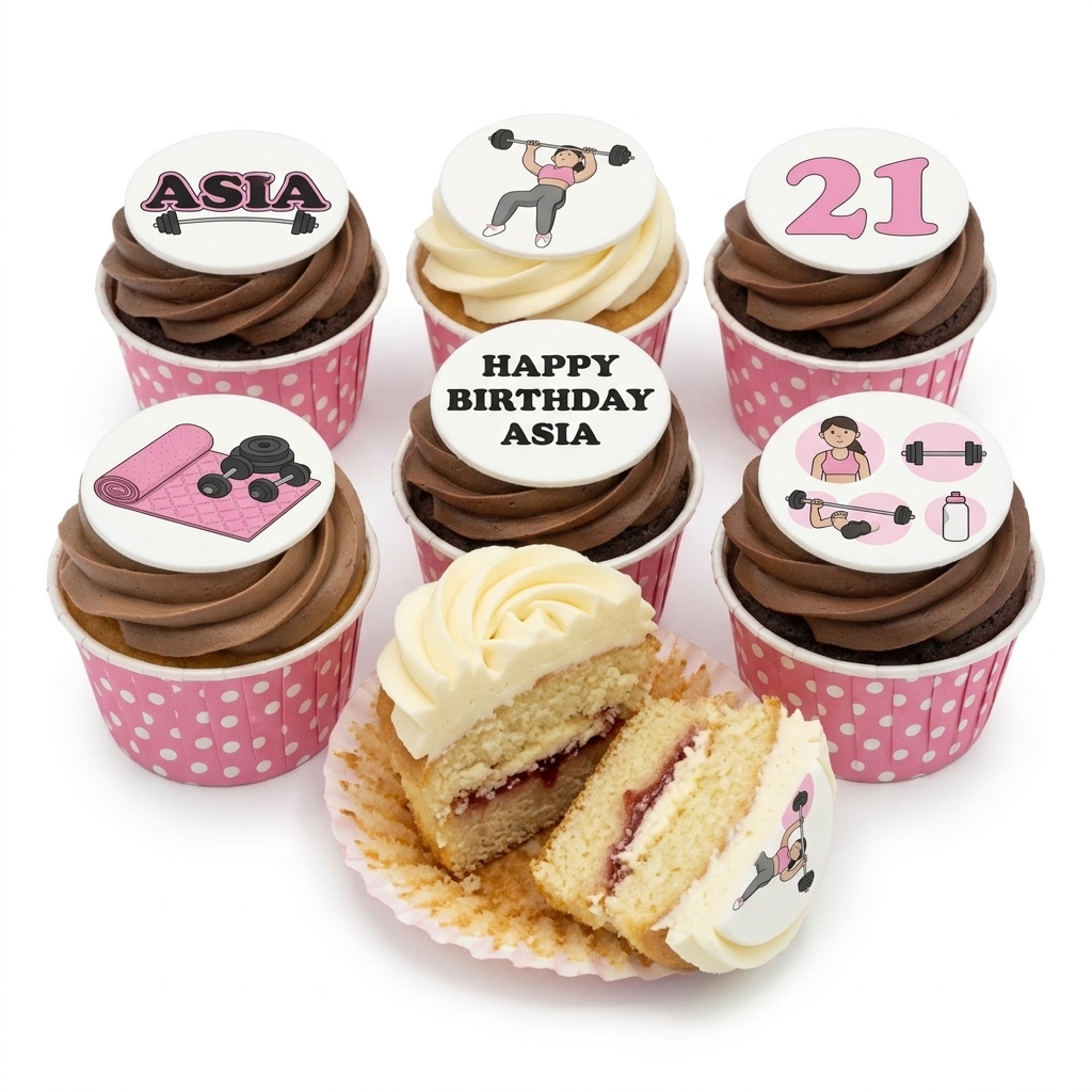 Gym Theme Birthday Cupcakes for Her with Custom Age