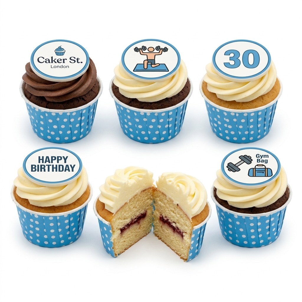Gym Theme Birthday Cupcakes with Custom Age Topper