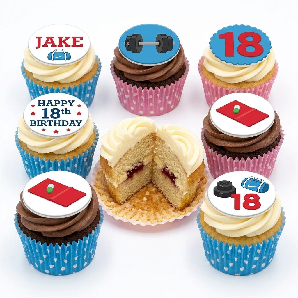 Fitness Theme Birthday Cupcakes with Custom Age Toppers