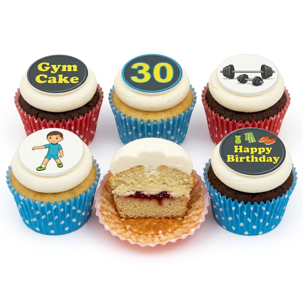 Gym Birthday Cupcakes with Fitness Toppers