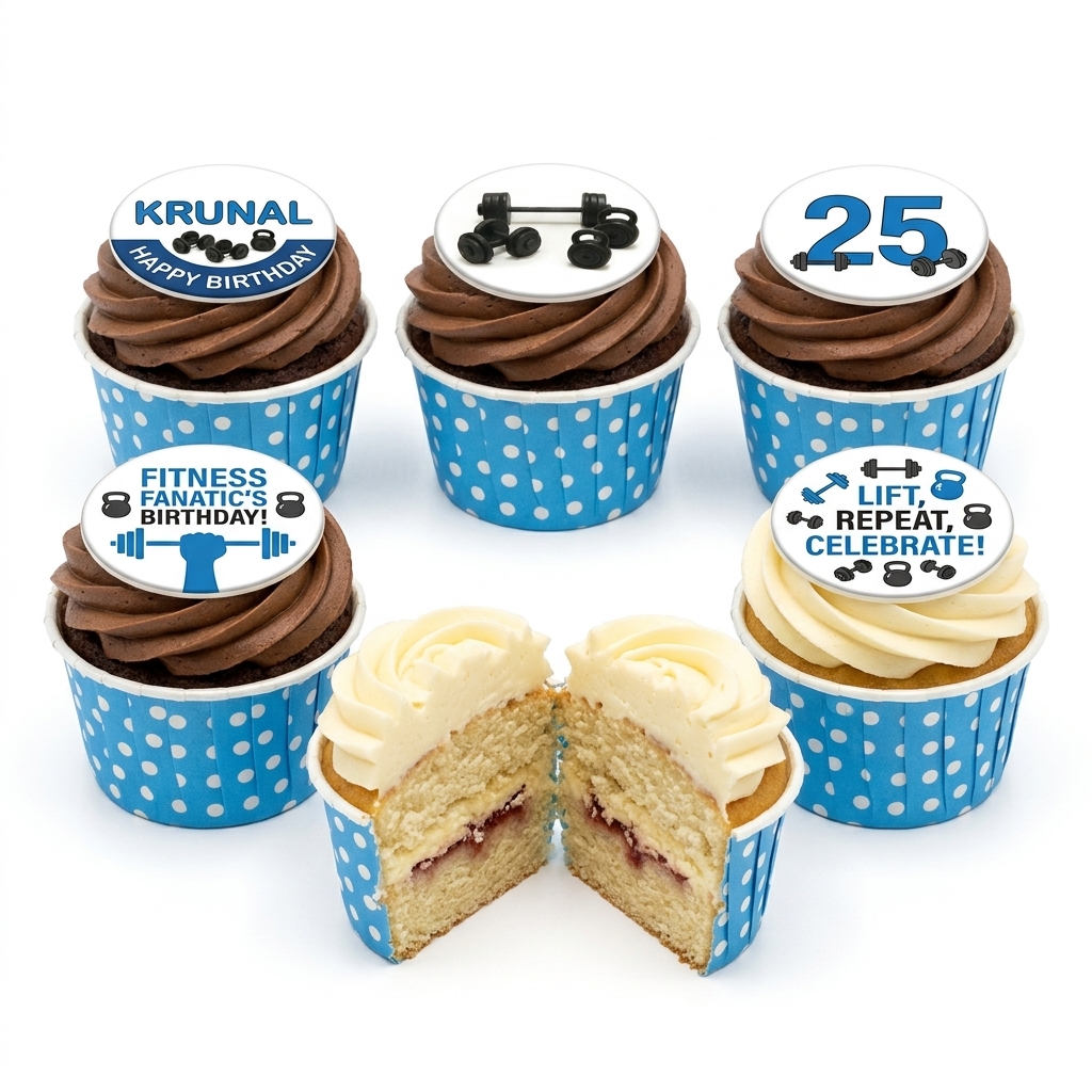 Gym Theme Birthday Cupcakes with Personalised Toppers