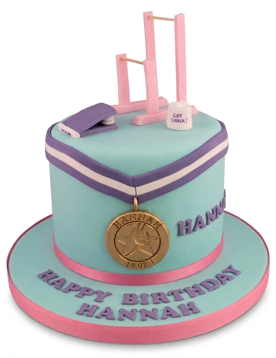 Gymnastics Birthday Cake with Custom Toppers
