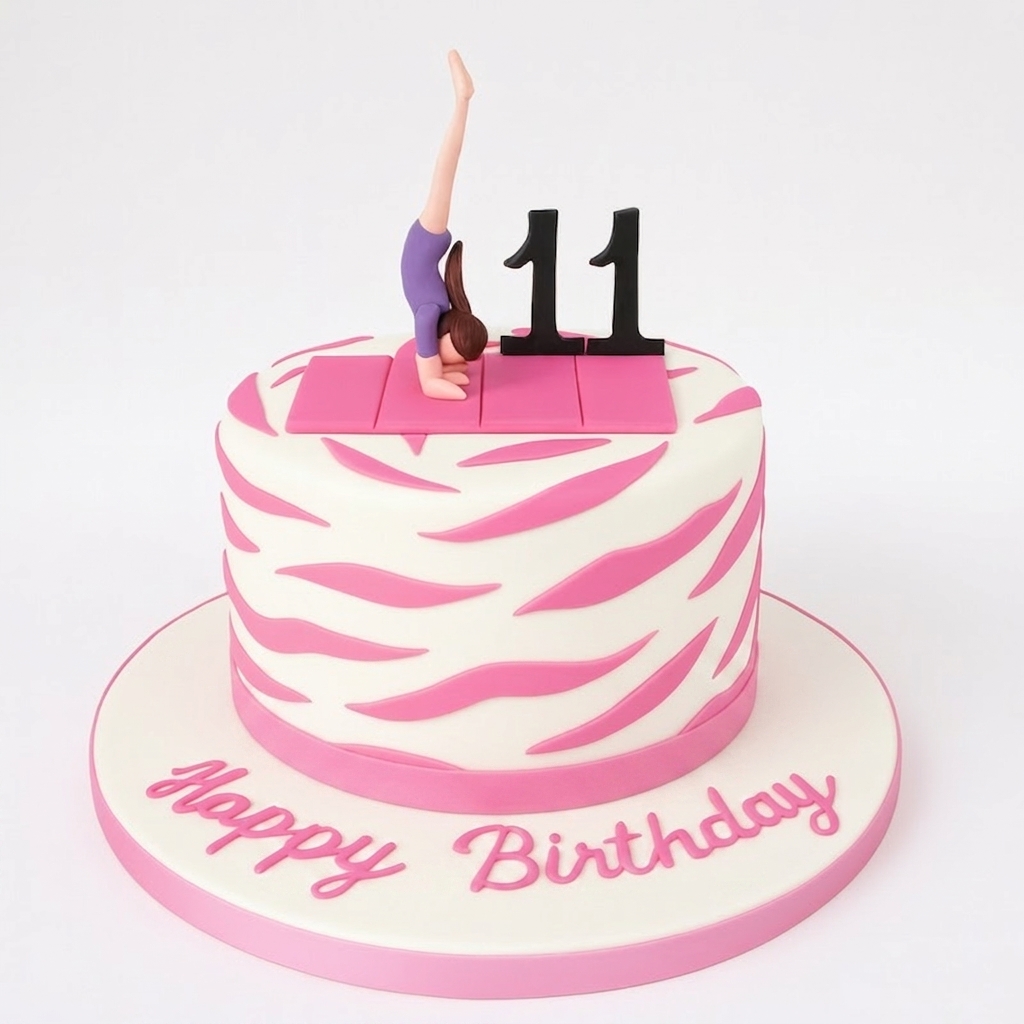 Gymnastics Birthday Cake for Girls with Custom Age Topper