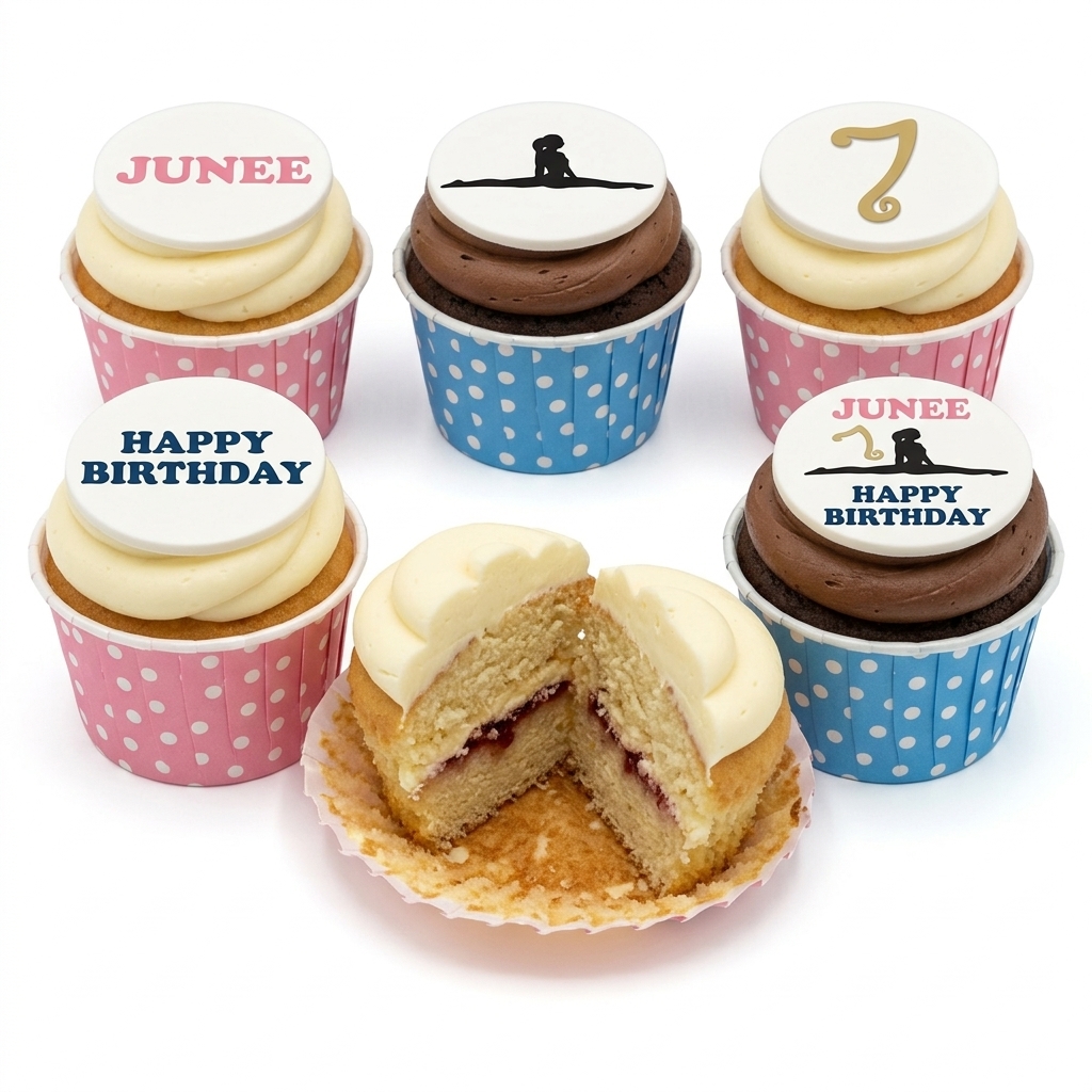 Gymnastics Birthday Cupcakes with Custom Toppers