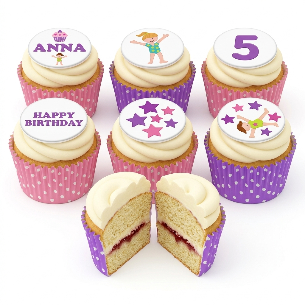 Gymnastics Birthday Cupcakes with Custom Age Topper