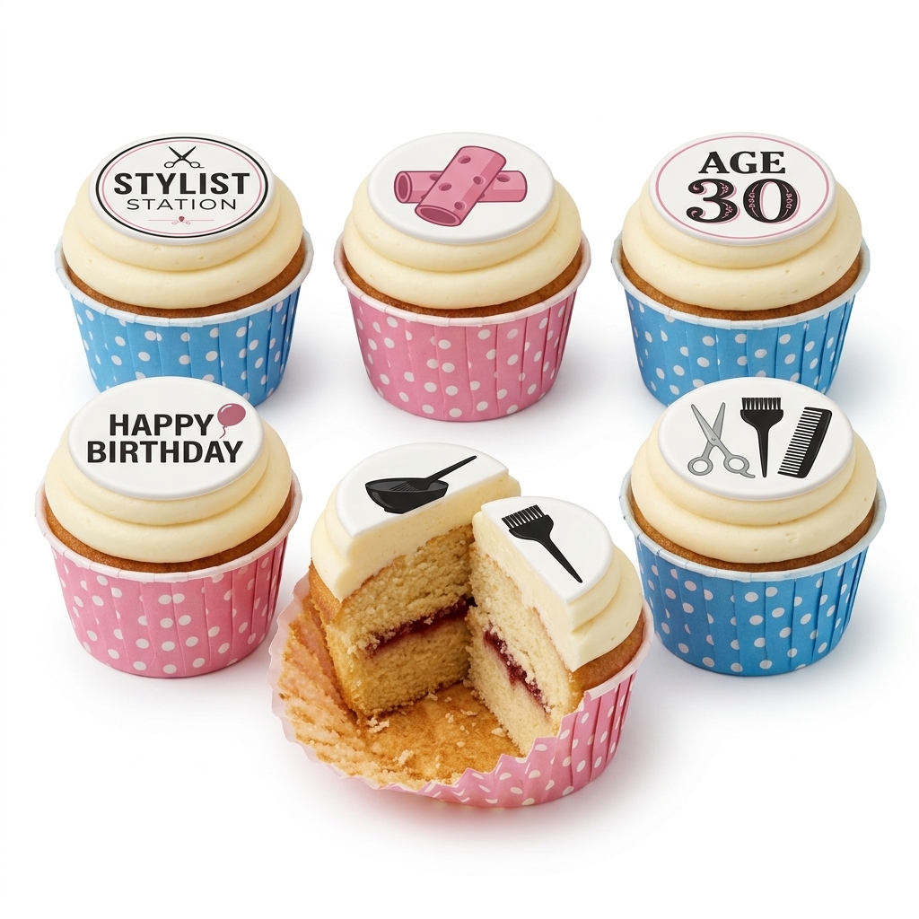 Hairdresser Birthday Cupcakes with Custom Age Topper