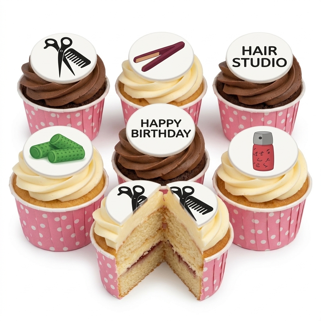 Hairdressing Theme Birthday Cupcakes