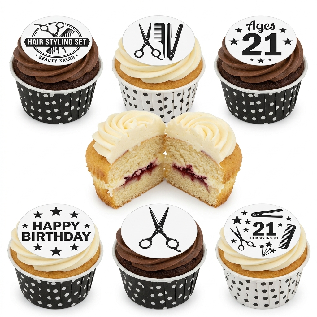 Hair Styling Theme Birthday Cupcakes with Custom Age Toppers