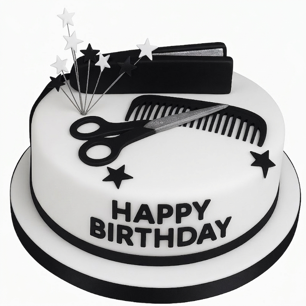 Hairdresser Birthday Cake with Salon Tools