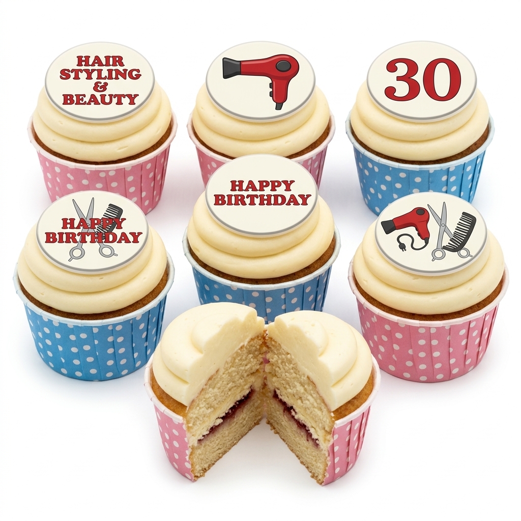 Hairdresser Theme Birthday Cupcakes with Custom Age Topper