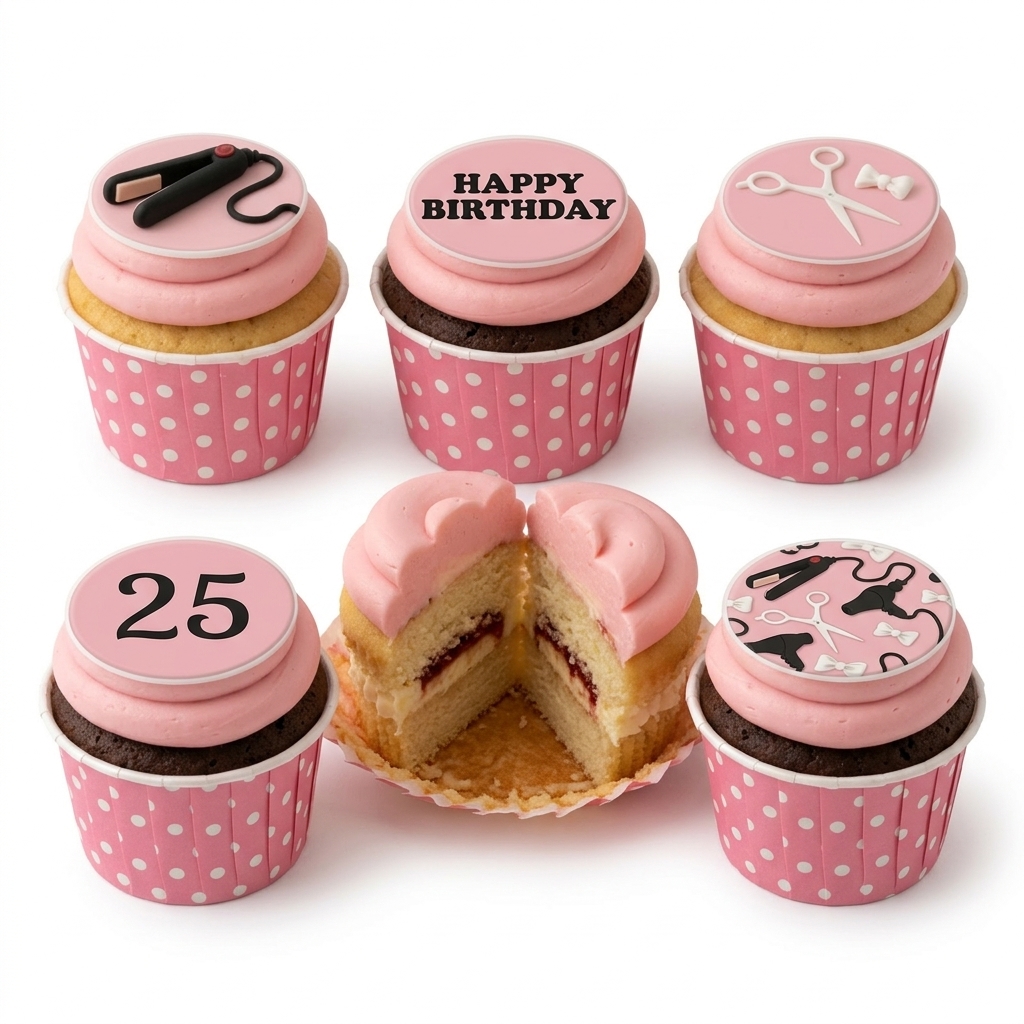 Hairdresser Theme Birthday Cupcakes