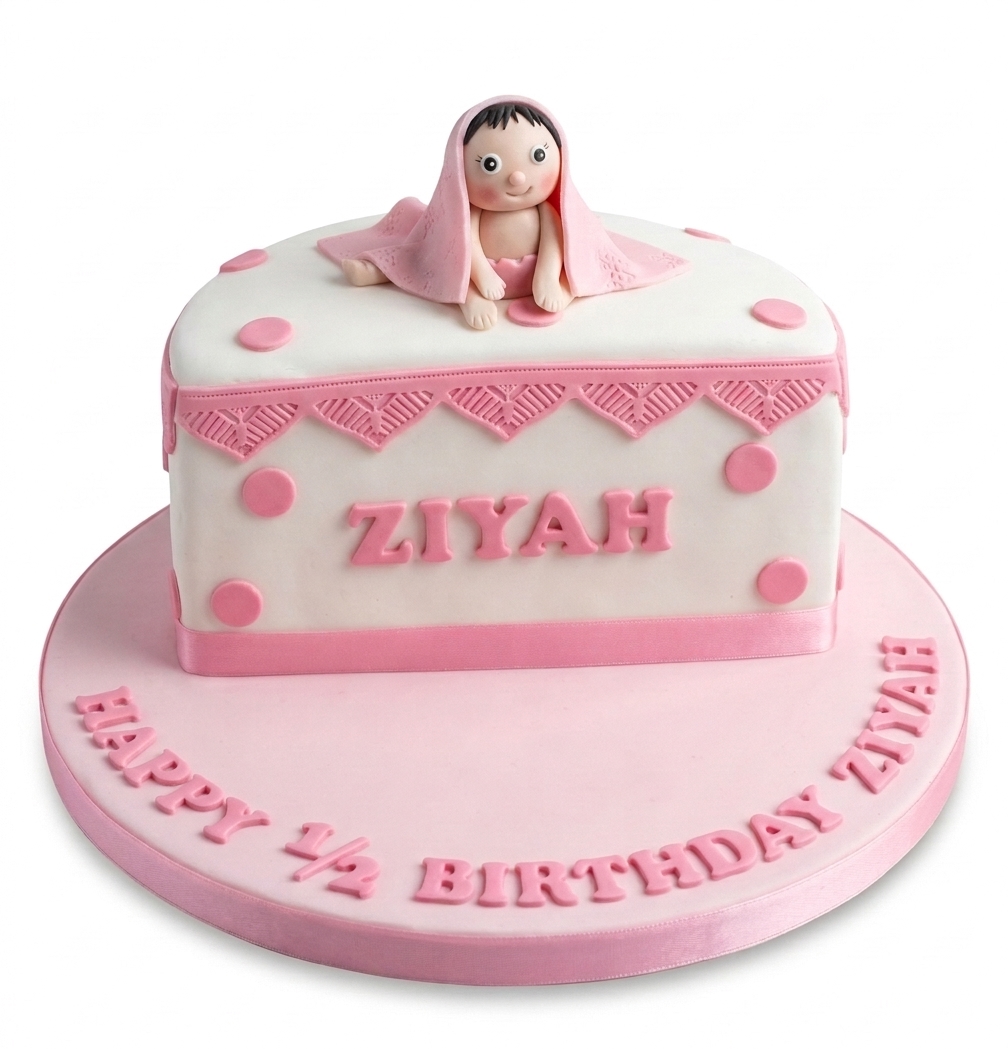 Pink Baby Birthday Cake with Fondant Topper